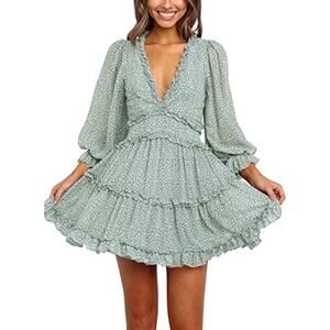 Casual Dress BOHO INSPIRED Harlow Floral Print Ruffle backless Vneck dress